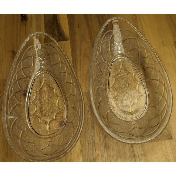 Vintage Retro Teardrop Glass Side Candy Relish Vegetable Dishes Clear Embossed - Picture 4 of 10